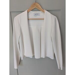 The‎ Fold Ivory Cropped Knit Shrug Jacket Open Front Career Work Sz L (Fits Sm.)